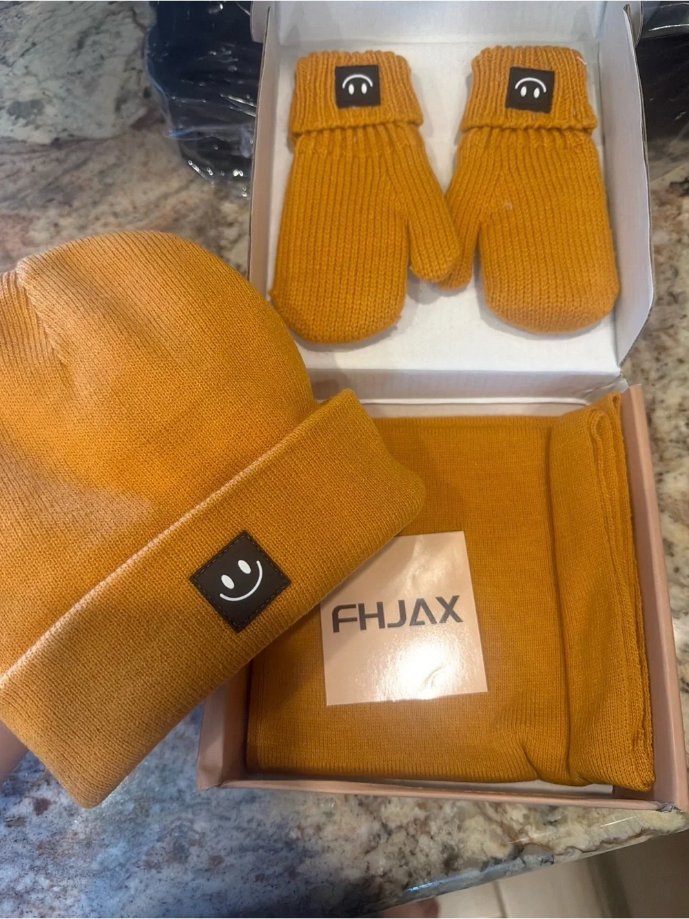 Patch Kids Winter Hat, Scarf & Mittens Set in Mustard